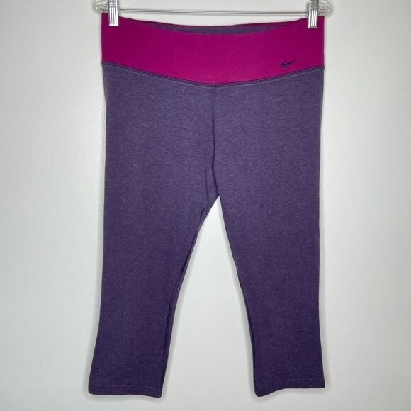 Nike Cropped Purple‎ Fuchsia Capri leggings running workout performance cotton - Picture 1 of 6